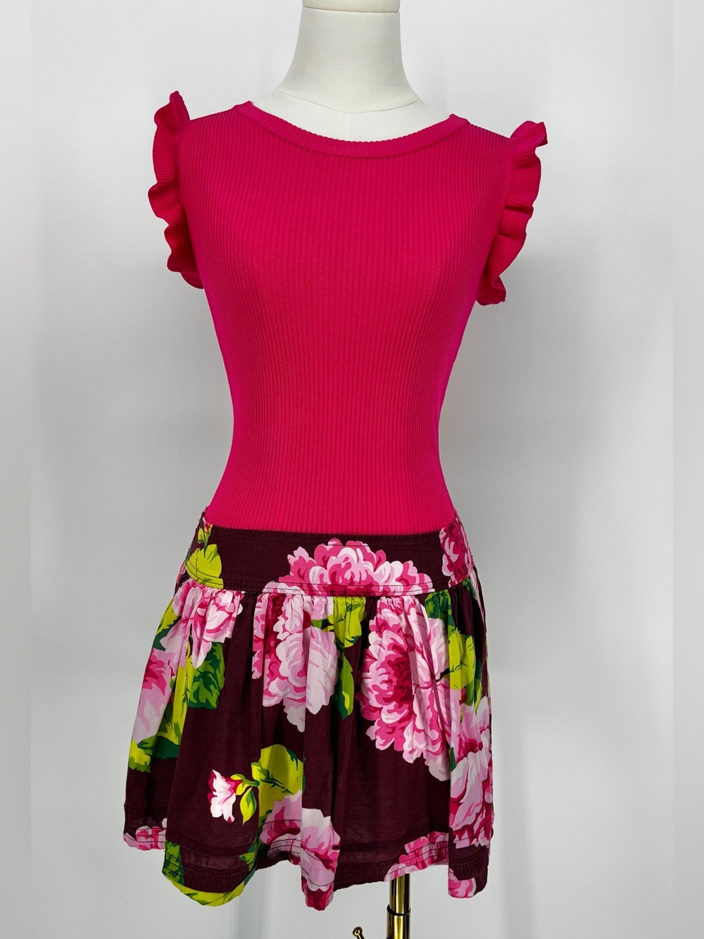 ABERCROMBIE & FITCH Floral Mini Skirt Smocked Waist Burgundy Pink S - Picture 13 of 13